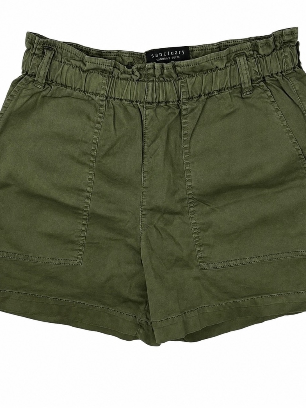 Sanctuary Olive Green Elastic Waist Pull On Pockets Paperbag Shorts Size 31